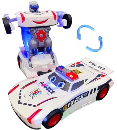Joygoodta Police Car, Police Car with Light & Sound Transformable Toy with Universal Wheels Electric Cartoon Shatter Resistant Toy Cars for Kids, Girls, Boys