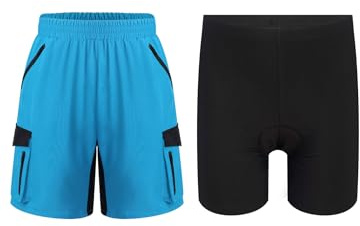 Kaerm Cykelsportkläder för barn, pojkar, 3D-stoppning, cykelshorts, korta cykelbyxor, leggings med sportshorts, träningsshorts, löpshorts, fitness, Ljusblå, 134-140