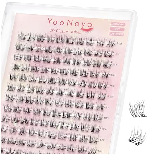 YOONOYA Wimpern Extensions 140 Pcs 8mm C Curl Wimpern Cluster DIY Individuelle Lash Clusters Volume Natürliche Lash Extesnion with Transparentes Band Wimpernverlängerung (QX-8mm) | Wimpernverlängerung einzeln, DIY Wimpern, Cluster Lashes, unsichtbare Lash Streifen, wiederverwendbar, zu Hause