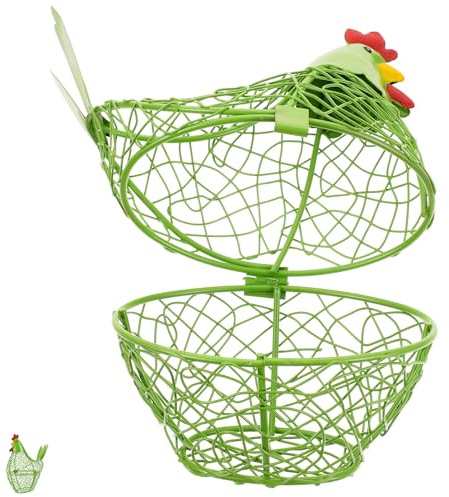 QUMIIRITY Cestino Portauova Decorativo in Filo di Ferro a Forma di Gallina, Contenitore Pratico e Portatile per Conservazione Uova in Cucina, Cestino Multiuso per Frutta e Verdura Uso