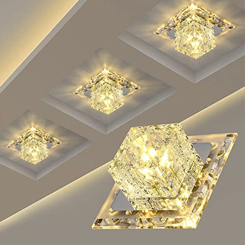 HJCKJSMEOU 4 Unidades de focos LED para Techo, Luces de Pasillo, Paneles de luz de Cristal pequeños para Sala de Estar, sin Parpadeo/luz cálida en los bordes/3W