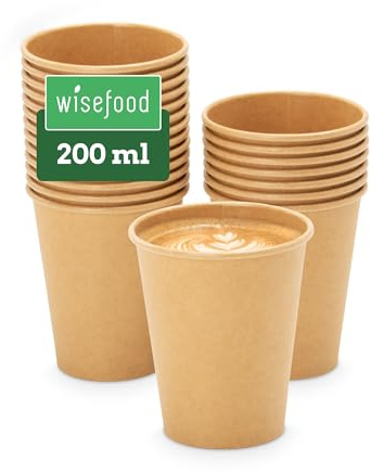 wisefood® Kaffeebecher to go [200ml] Cappuccino Pappbecher einweg hitzebeständig [50 Stk] Coffee to Go Becher Pappbecher Kraftpapier kompostierbare Bio Kaffeebecher Becher für Heißgetränke Party