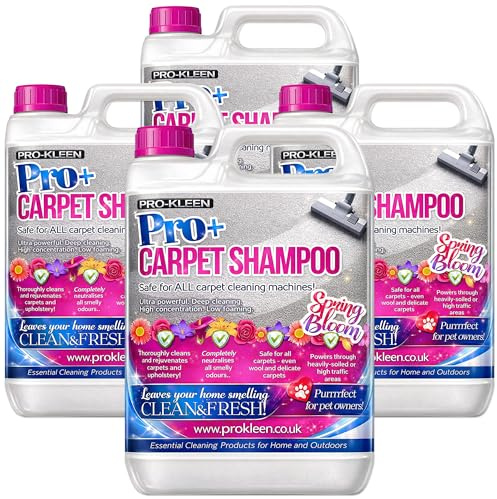 Pro-Kleen Pro+ Carpet Cleaning Solution – 4 in 1 Concentrate Carpet and Upholstery Shampoo – Suitable for all Machines 4 x 5L (Spring Bloom)