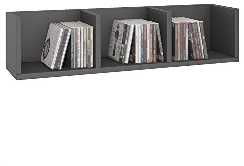 CARO-Möbel Scaffale da parete per CD, DVD, stelle, con 3 ripiani, colore: grigio