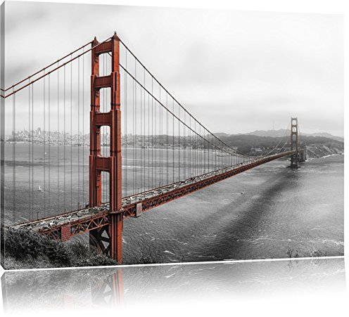 Pixxprint Golden Gate Bridge in San Francisco B&W Detail, Größe: 120x80cm, Leinwandbild, fertig gespannt, Wandbild, Dekoration, Kunstdruck, kein Poster