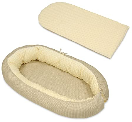 Velinda Kuschelnest Babynest Babynestchen Nestchen Reisebett Wickelauflage Kuschelbett (Muster: beige Karos - cremefarben)