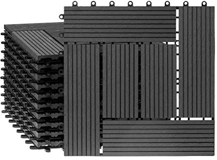Ventanara® WPC Holz Kunststoff Fliesen Terrassenfliesen Klickfliesen Balkonfliesen 11 Stück = 1m² (30 x 30 cm, Anthrazit Mosaik)