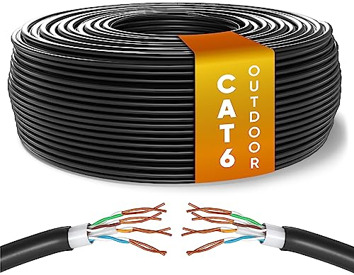 Mr. Tronic Außen wasserdicht 50m Ethernet Netzwerkkabel Cat 6, LAN Netzwerkkabel Für Schnelle & Zuverlässige Internet, AWG24 Massenkabel Cat 6, 1 Gbps 250 Mhz UTP CCA Bulk Kabel (50 Meter, Schwarz)