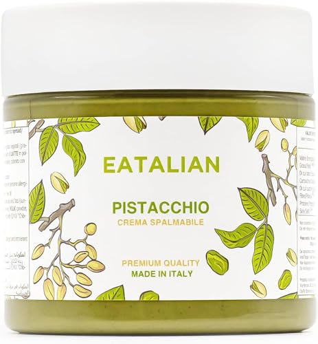 EATALIAN by AMZ BETTER Crema di Pistacchio, Deliziosa Crema Spalmabile dal Gusto Dolce e Unico, Ideale su Pane, Perfetta con del Gelato, Ottima per Dubai Chocolate, 200 gr Made in Italy