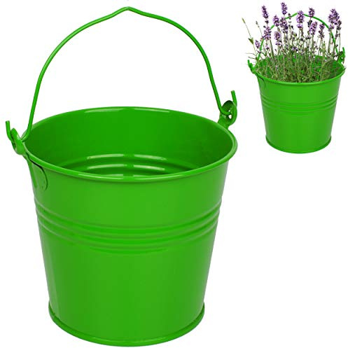 alles-meine.de GmbH 2 Stück kleine - Metall Eimer/Blumentöpfe - grün - 15 cm hoch - 2 Liter - rostfrei - Blech Eimer/Metalleimer - rund - mit 3-D Effekt Rillen Prägung - mi..