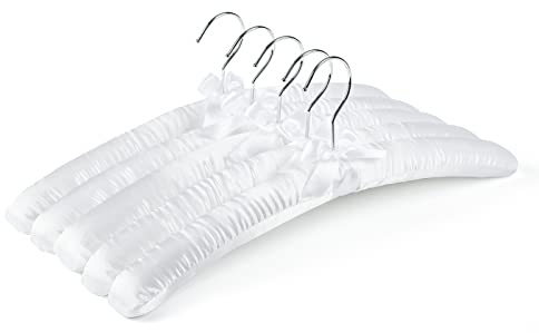 Amber Home 10 Unidades 43cm Extra Largas Perchas de Satén Blanco, Percha de Seda Suave para Bodas Camisetas Camisas Abrigos Vestidos Tirantes