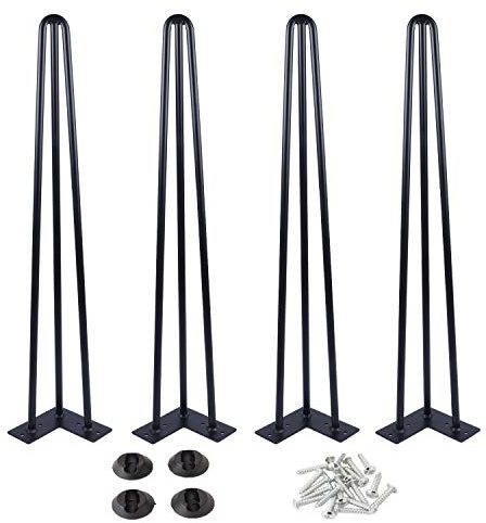 32 Inch Furniture Hairpin Legs Black, 1/2 Dia 3-Rods Metal table Feet | 4 Pack, Heavy Duty Steel, Mid-century Modern Style, with Floor Protectors, for TV Stand, Stool and Coffee Table