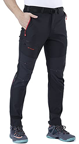 CARETOO Herren Wanderhose Trekkinghose Outdoorhose Softshellhose Funktionshose Skihose Verdickte Warm Atmungsaktiv Wasserdicht Winddicht Herbst Schwarz ohne Fleece, L