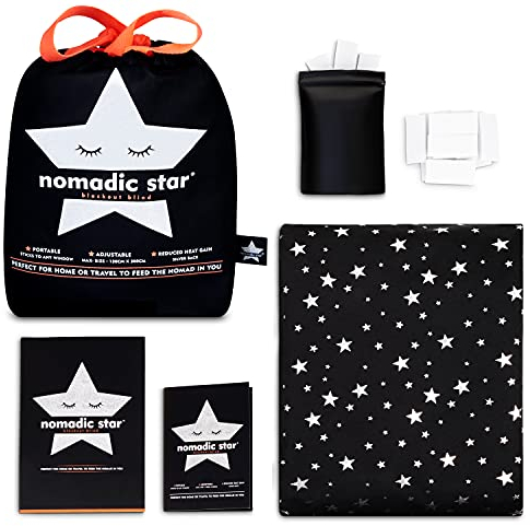 Nomadic Star Temporary Blackout Blinds Support Quality Sleep. Beautiful Easy Fit Blackout Blinds Stick On With Suction & Frame Fasteners for Max Hold | Sliver Back Reduces Heat | Adjustable 130x200