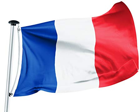 FLAGLY Drapeau Francais 100 x 150 cm avec œillets - tissu pour drapeau nautique 160 g/m² - très longue durée de vie et résistant aux intempéries - drapeau France