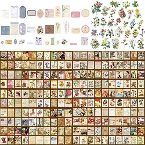 Pegatinas Vintage para Decorar, 520 Pcs Papel Decorativo Scrapbooking, Scrapbooking Materiales Pegatinas, Pegatinas Scrapbooking Vintage, para Álbum DIY Cuaderno Calendario Manualidad Colección