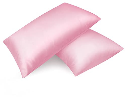 Fittia 2er-Set Satin Kissenbezug 40x80 mit Reißverschluss, Rosa | weich wie Seide, haarschonend für alle Haartypen, kühl im Sommer warm im Winter, verdeckter Reißverschluss