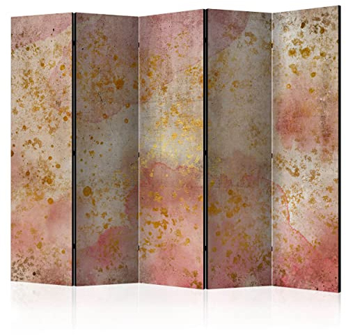 decomonkey Paravent Raumteiler Innen Abstrakt, 225x172 cm, 5-teilig, Beton | Beidseitig, Rosa, Wohnzimmer, Room Divider, Wall, Raumteiler Stehend, Trennwand, Sichtschutz, Spanische Wand, Sichtschutzwand