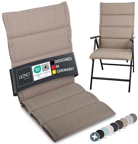 LILENO HOME Gartenstuhl Auflagen als [1er Set - Hochlehner] in Taupe | bequeme Liegen als Sitzauflagen für Gartenmöbel - Stuhlkissen für Gartenstühle und Klappstühle