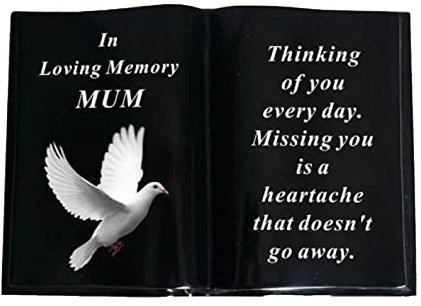 Widdle Gifts Ltd Adorno de libro abierto para tumba, color negro con paloma - Mum 9061