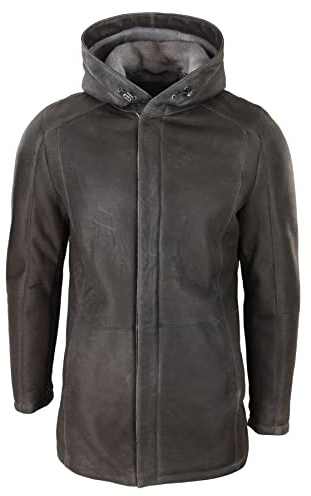 TruClothing.com Herren Lederjacke Braun Weiches Schaffell Jacke Kapuze Echt Schafsleder Mantel Klassisch Warm Winter