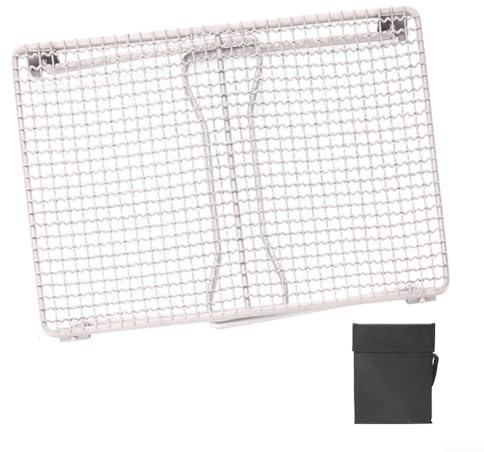 Gril avec pieds pliables, grille pliante en titane avec sac de rangement, 99,8 % de titane pur, portable pour camping/pique-nique/terrasse, 330 x 245 mm, 438 g