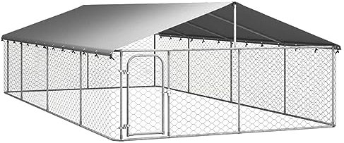 ARKEM Outdoor-Hundezwinger mit Dach 600x300x150 cm, Silbern