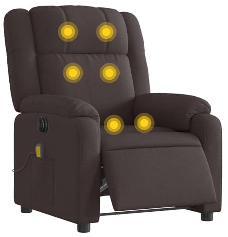 vidaXL Massagesessel, Sessel Elektrisch, Relaxsessel mit Liegefunktion Vibrationsfunktion, Fernsehsessel Liegesessel für Wohnzimmer, Dunkelbraun Stoff