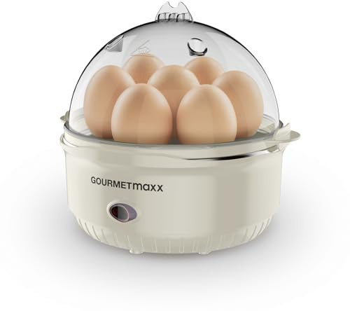 GOURMETmaxx Äggkokare för 7 ägg i snygg design, elektrisk äggkokare med intuitiv drift, med mätkopp och äggpickare, perfekt hårdhet tack vare justerbar vattennivå, vanilj