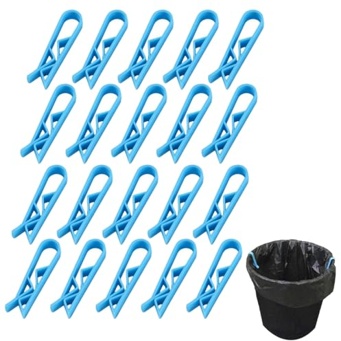 ZOKJSW Clip en Plastique pour Fermeture de Sac à Ordures,Supports de Poubelle en Plastique Bleu,Clips Pratiques pour Sac Poubelle,Pince-Aliments et Scellant,Fixation de Sac à Ordures 20 Pièces
