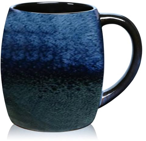 Große Kaffeetasse 500ml,Tasse,Cappuccino Tassen Steingut,Keramik Becher,Kaffeetasse aus Porzellan,Blau Glatte Glasur Becher für Büro und Zuhause,Mikrowellen Spülmaschinenfest (Gletscherblau)