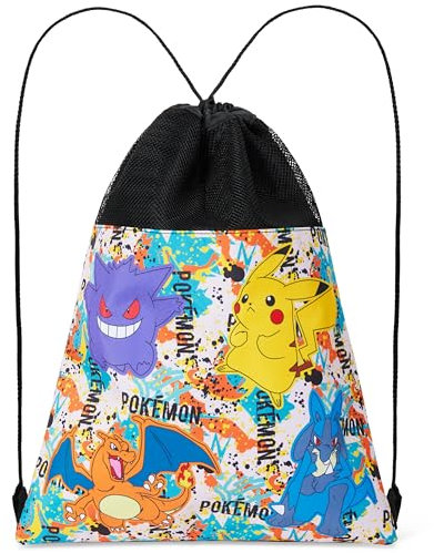 Pokemon Zaino a Sacco per Bambini Adolescenti, Borse da Palestra, Zainetto Pikachu, Zaino Sportivo per Nuoto Spiaggia Scuola Viaggio (Nero/Multicolore)