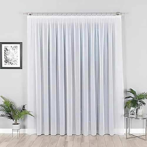 Gardinen Vorhangen Weiß 250x250 cm (BxH) Stella Lang Jacquard Gardinen mit Kräuselband und Bleiband Scheibengardine Wohnzimmer Vorhänge Küchengardinen Stores Transparent ohne Muster