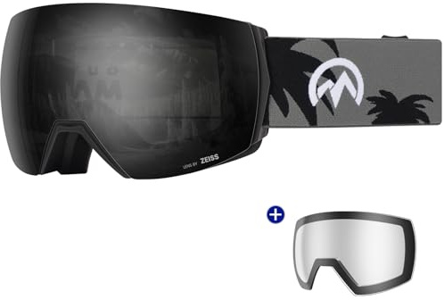 OutdoorMaster Ultra Ski Goggles Lens by ZEISS, OTG Snowboard Goggles Anti-fog Wide View, Magnetic Interchangeable Lens, Snow Goggles for Men & Women(DarkSmoke Vlt 13% + ClearLens)