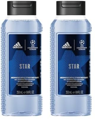 Adidas UEFA Star Edition, Gel Doccia Bagnoschiuma Uomo, Formula Vegana, 250ml (Confezione da 2)