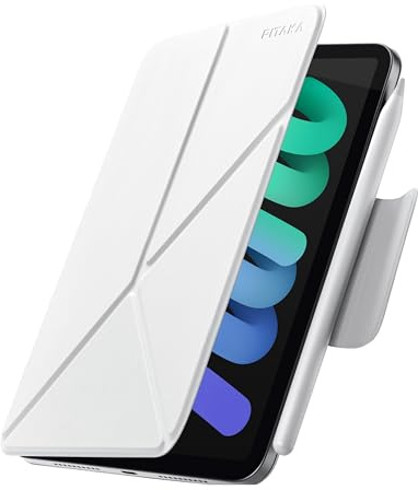 pitaka Hülle für iPad mini 7/6 mit Stifthalter Magnetisch Folio 2 Weiß | Hülle für iPad Mini 7/6 & A17 Pro 2024 Ultraleichte iPad Schutzhülle mit Stifthalter Mehrwinkliger Stand us PU Leder
