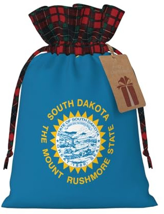 PHAYAH Süd-Dakota-Flagge, Weihnachts-Kordelzug, Jute-Geschenkbeutel, Süßigkeitentasche, Aufbewahrungstasche, geeignet für Weihnachten, Geburtstagsparty