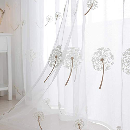 Pusteblumen-bestickte Voile-Vorhänge, weich, atmungsaktiv, durchscheinende Vorhänge für Schlafzimmer und Wohnzimmer, dekorative Fensterbehandlungen mit Ösen, transparente Paneele für natürliches Licht