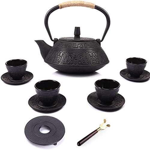 MGEMJMJ Set Bollitore per tè in Ghisa Nera 900ml, Bollitore da tè Tetsubin Giapponese con 4 Tazze E Filtro in Acciaio Inox, Confezione Regalo A Mano