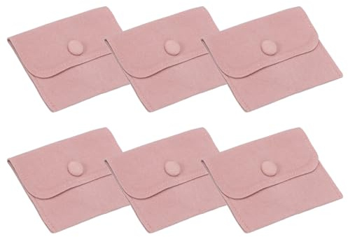 PATIKIL 10 x 8 cm smyckepåse, 6 st mjuka sammetspåsar med tryckknapp bärbar förvaring för ringar halsband armband örhängesklocka, rosa