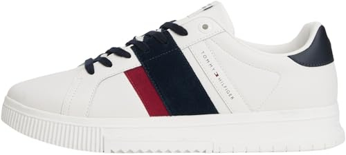 Tommy Hilfiger Uomo Sneakers con Suola Preformata Supercup in Pelle, Bianco (Ecru), 40