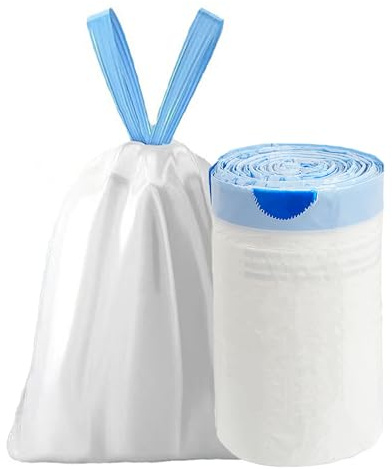 H HANSEL HOME Bolsa de Basura 30L Resistente Antigoteo Con Cinta de Autocierre, Bolsas de Basura con Aroma Fresh Linen 53x58cm- Blanco Azul, 1 Rollo, 90 Bolsas