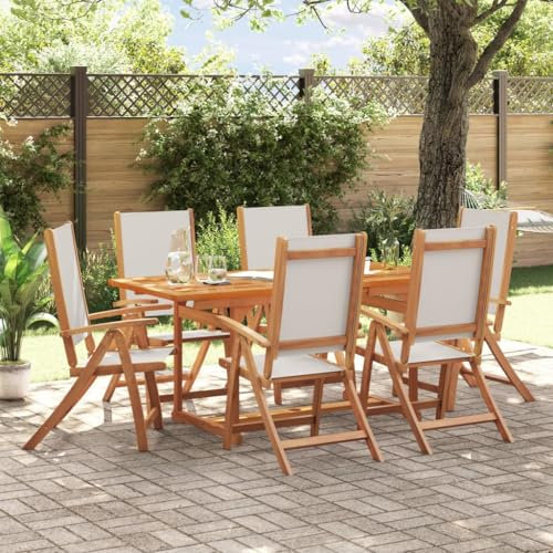 WKIEQACO Gartenmöbel-Set, 7-teilig, Massivholz, Akazie und Textilene