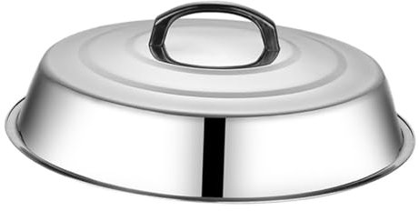 Hemobllo BBQ COFF Cibo casa Cucina di Grandi Dimensioni Copertura Rotonda per Bistecca Portatile Manzo Coperchio della griglia Coperchio per Alimenti in Metallo Acciaio Inossidabile Argento