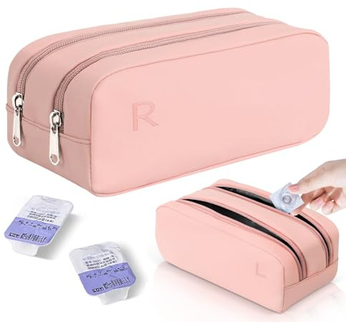 Gotorido Daily Contact Lens Organizer case, Disposable Contact Lens Dispenser, Travel Colored Contact Lens Portable Storage Case with Labeled R & L, Double Zipper, Storage up to 60 Lenses (Pink)