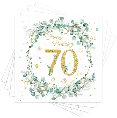 60 Stück 70 Geburtstag Servietten Eukalyptus Grün-Happy Birthday Servietten,deko 70 Geburtstag Mann Frau,Geburtstagsdeko,Tischdeko Geburtstags,Salbeigrün Grüne Mintgrün,Papierserviette Einweg Napkins