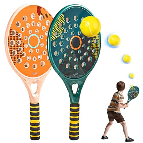 Paddle Rackets, Tennis Racket Set, Waterproof Beach Tennis Racket with Air Hole, 18.1x8.7 Paddle Rackets with Non Slip Handle, with Elastic Beach Ball, Set