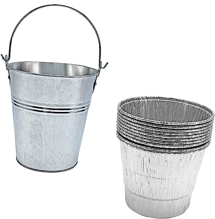 SEWOART Secchio per Grasso Barbecue con Rivestimenti in Alluminio USA e Getta, Contenitore per Raccolta Olio Griglia, Set 1 Secchio + 10 Fodere, Accessorio per Pulizia Barbecue all’Aperto