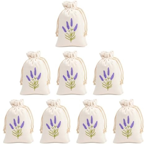 8PCS Lavender Bags, Lavender Sachets, Dried Lavenders Bags with Natural Aroma, Drawstring Muslin Pouches for Wardrobe Drawer and Car Freshening