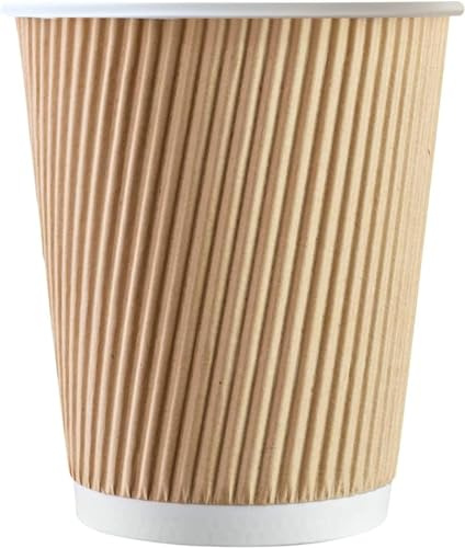 500 x Kraft 8oz Ripple 3-Ply Disposable Insulated Paper Cups, Premium Eco-Friendly Hot Drink Cups, Ideal for Tea, Coffee, Cappuccino, Espresso, and Hot Chocolate, Leakproof & Heat Resistant (Brow)